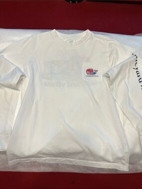 Vineyard Vines White Long Sleeve Pocket Shirt with Red Crab Graphic